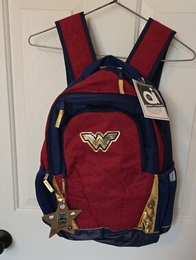 Red & Navy Backpack with Gold Accents